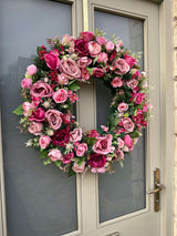 Luxury artificial Pink rose wreath year round