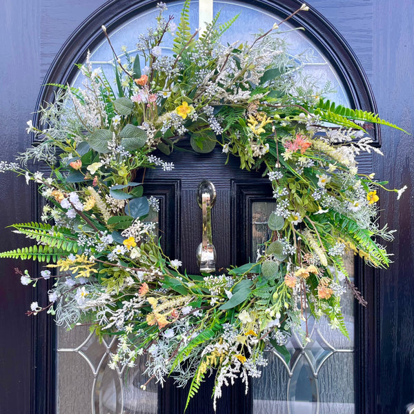 Large artificial year round cottage chic natural look wreath