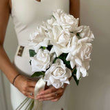 Long stem staggered velvet rose bridal wedding bouquet collection