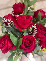 Crimson Devotion artificial red velvet rose bouquet arrangement