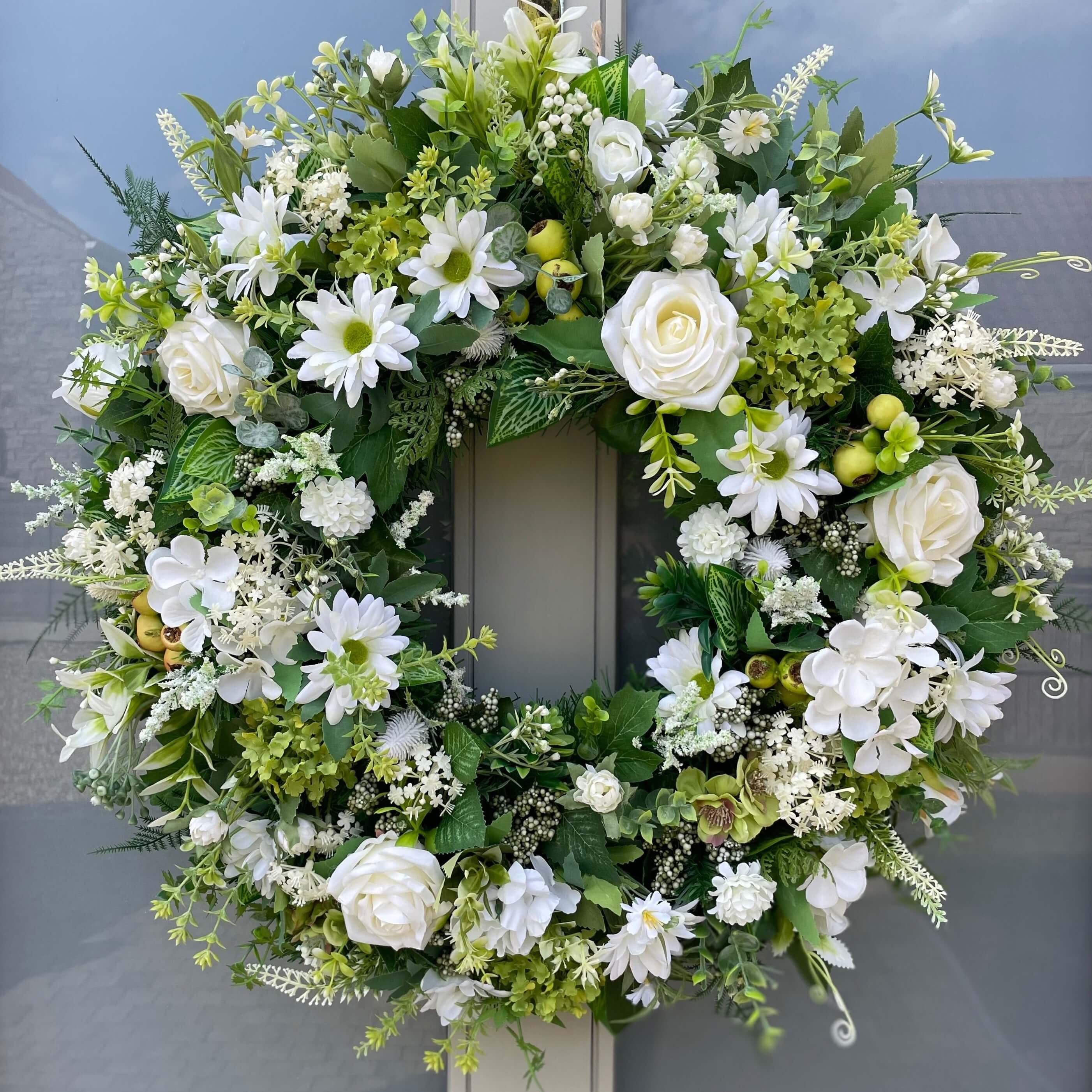 Luxury White & Green Year Round Wreath - Large & Elegant