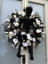 Extra large luxury artificial Halloween skeleton wreath black and white