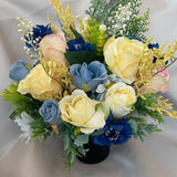 Luxury lemon yellow and blue memorial grave pot