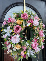Large Luxury pink and lemon Lily and Rose Year Round Wreath