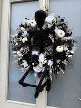 Extra large luxury artificial Halloween skeleton wreath black and white