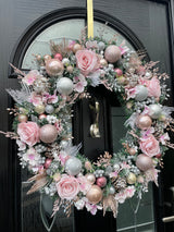 Large Luxury Pink and Silver Christmas Wreath