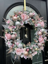 Large Luxury Pink and Silver Christmas Wreath