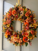 Extra large velvet pumpkin Autumn wreath