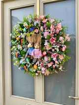 Luxury Easter “Peter & Flopsy” Split Design Wreath – 60cm Luxury Easter Bunny Door Wreath (One of a Kind)