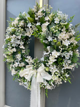 Extra large Luxury Artificial White Baby's Breath with Bow Front Door Wreath Year Round