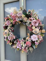 Extra large luxury artificial pink and cream autumn wreath