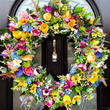 Bright explosion of colour in an extra large multicolour artificial spring wreath for front door.