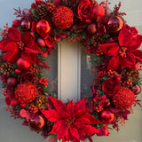 Extra large luxury rich red poinsettia christmas wreath