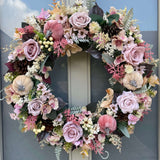 Extra large luxury artificial pink and cream autumn wreath