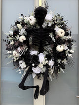 Extra large luxury artificial Halloween skeleton wreath black and white