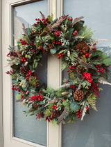 Extra large luxury natural look red berry christmas wreath