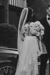 Long stem staggered velvet rose bridal wedding bouquet collection