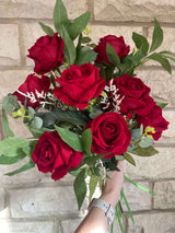 Crimson Devotion artificial red velvet rose bouquet arrangement