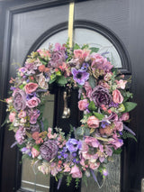 Large Luxury Artificial Year Round dusky Pink and Purple Peony Wreath