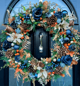Large Luxury Navy Blue and Gold Christmas Woodland Wreath
