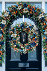 Large Luxury Navy Blue and Gold Christmas Woodland Wreath