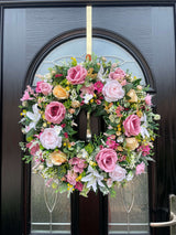 Large Luxury pink and lemon Lily and Rose Year Round Wreath
