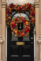 Extra large stunning red, orange and blue berry autumn door wreath with matching garland