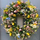 Extra large 60cm wildflower spring wreath in mellow yellow, pink and blue