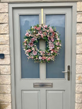 Full door view of luxury artificial 60cm dusky pink rose wreath
