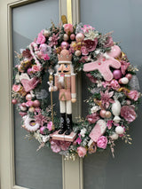 Large luxury pink nutcracker Christmas wreath