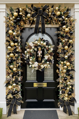 Black and gold artificial Christmas nutcracker wreath