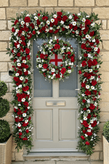 Full door view of large 60cm artificial England door wreath