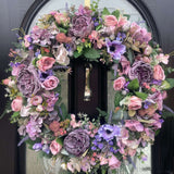 Large Luxury Artificial Year Round dusky Pink and Purple Peony Wreath