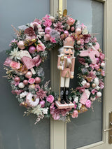 Large luxury pink nutcracker Christmas wreath