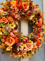 Extra large velvet pumpkin Autumn wreath