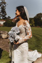 Long stem staggered velvet rose bridal wedding bouquet collection