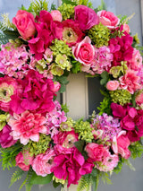 Luxury artificial 60cm bright summer wreath in lush pink and green