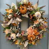 Luxury artificial golden pumpkin Autumn wreath