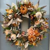 Luxury artificial golden pumpkin Autumn wreath
