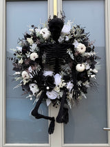 Extra large luxury artificial Halloween skeleton wreath black and white