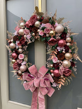 Extra large luxury christmas wreath in pink and burgundy
