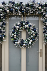 Large luxury navy blue, aqua and silver Christmas Wreath