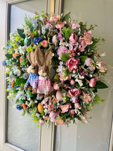 Luxury Easter “Peter & Flopsy” Split Design Wreath – 60cm Luxury Easter Bunny Door Wreath (One of a Kind)
