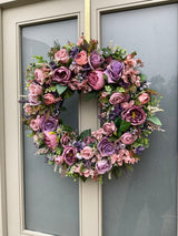 60cm luxury wreath in pinks and purples