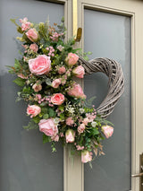 Extra large luxury artificial pink heart wreath year round or valentines