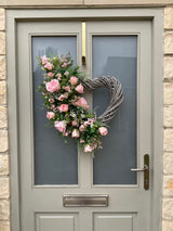 Extra large luxury artificial pink heart wreath year round or valentines