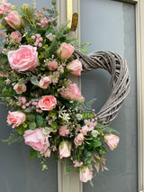 Extra large luxury artificial pink heart wreath year round or valentines