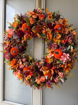 Luxury artificial burgundy velvet pumpkin autumn wreath