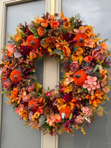 Luxury artificial burgundy velvet pumpkin autumn wreath