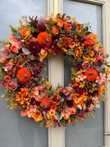 Luxury artificial burgundy velvet pumpkin autumn wreath